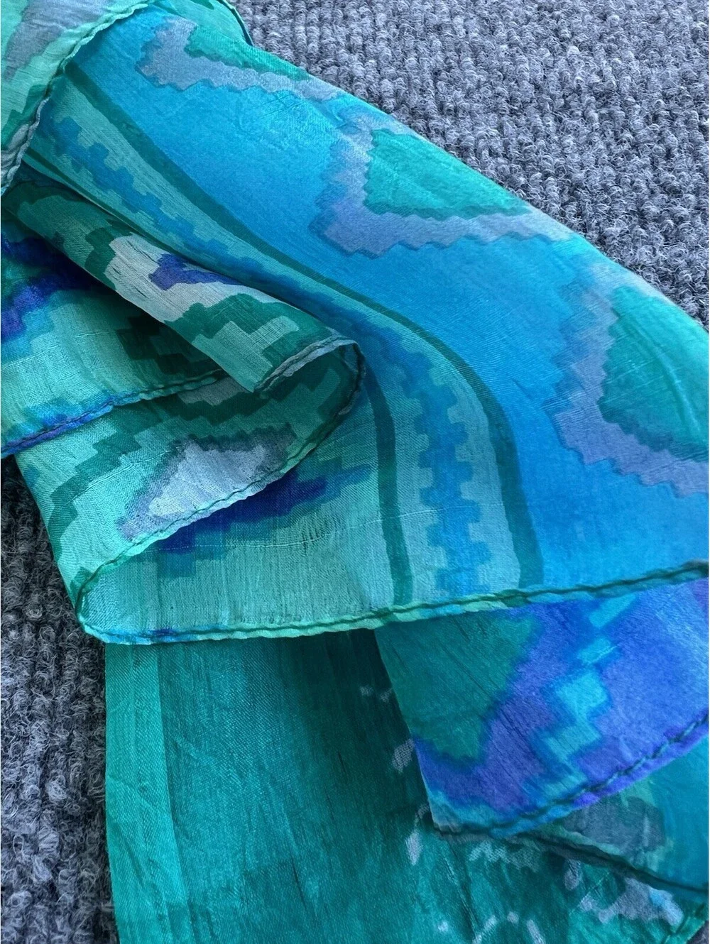 lightweight printed blue Green Scatf saree beach sarong Wrap 67”X40”.